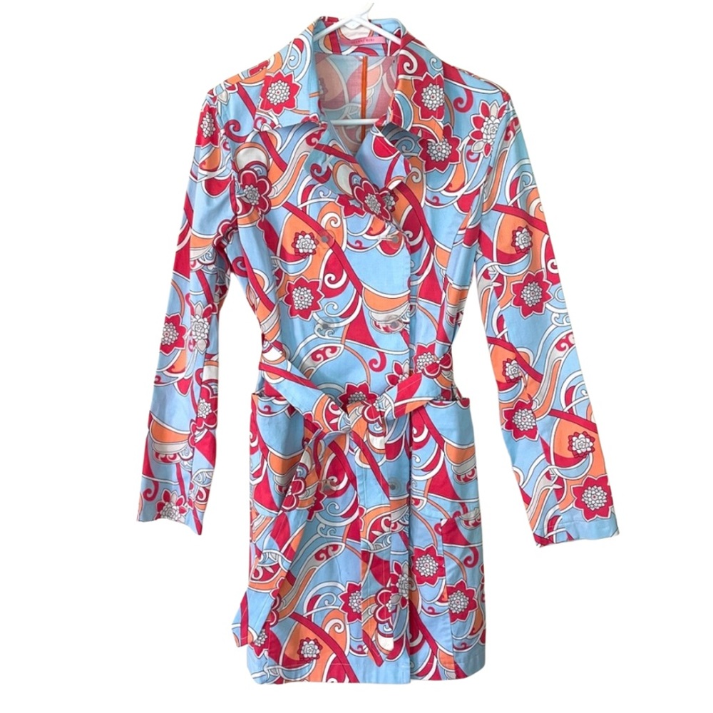NWOT Gianni Bini 2 Piece sz S Trench Coat Dress w/ Pleated Skirt Abstract Floral